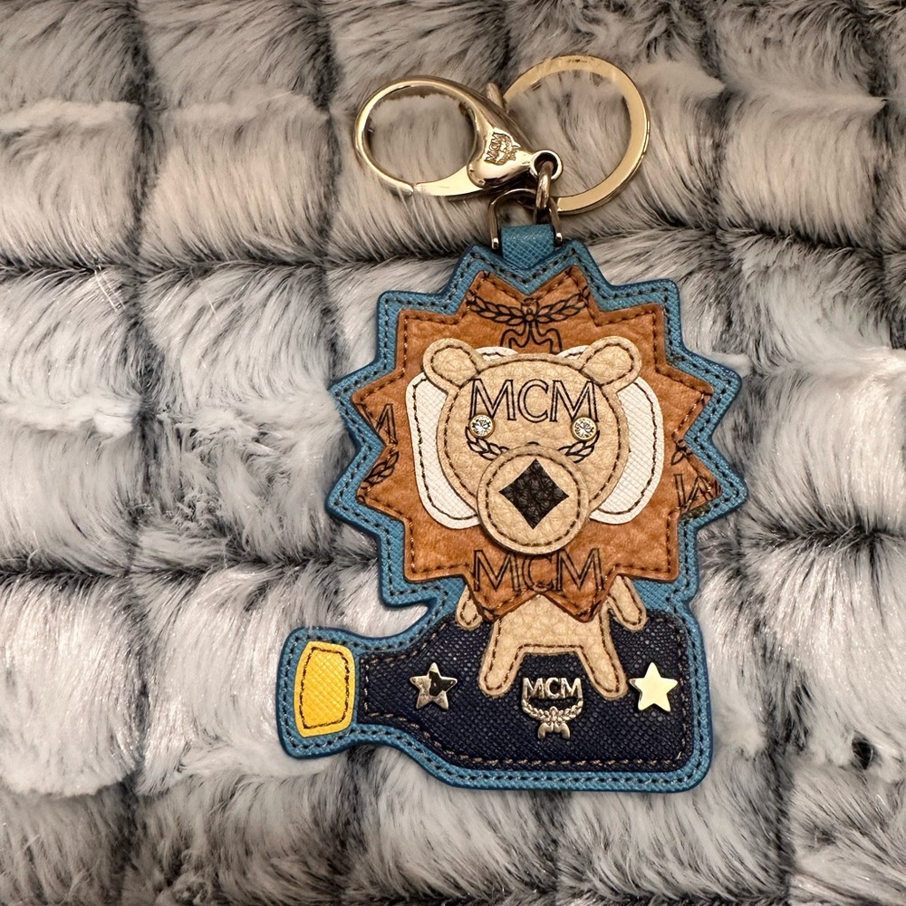 MCM Brown and Blue Lion Keychain